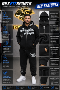 Ensemble survêtement REXFITSPORTS Angel noir à capuche zippé et pantalon de jogging, manches longues, streetwear, pour homme, grandes tailles, tenue décontractée d'automne - Product Image 6