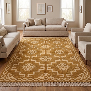 Alfombra Kilim Trenzada a Mano Personalizada, Alfombra Dhurrie Geométrica de Lana para Sala de Estar, Lavable, Apta para Mascotas, con Respaldo de Látex Antideslizante, Tamaño Mediano - Product Image 3