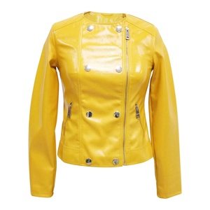 Chaqueta de Motera de Piel de Oveja Amarilla para Mujer, Estilo Regular, Transpirable, Elegante y Moderna para Invierno - Product Image 1