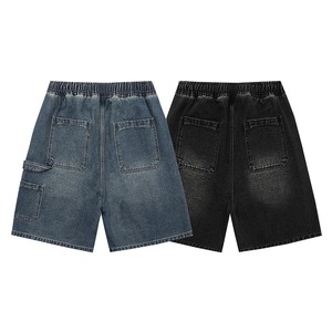 Custom Logo Acid Washed Hot Men Skate Shorts 100% Cotton Knitted Heavyweight Denim Mid Waist Zipper Fly Loose Fit Breathable - Product Image 4