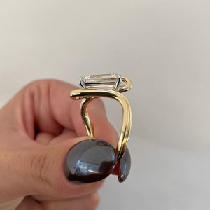 <b>Emerald</b> Cut Lab Grown Diamond IGI Certified Wedding Engagement <b>Ring</b> Crossover Swirl Band 925 Sterling <b>Silver</b> Bypass Statement - Product Image 3