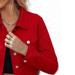Women <b>Denim</b> <b>Jacket</b> Dark Blue Classic Fit Casual Button Closure Vintage Style Cotton Breathable <b>Lightweight</b> Blouson Nylon Lining - Product Image 6