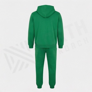 Ensemble de survêtement unisexe vert à capuche avec fermeture éclair intégrale, sweat-shirt et pantalon en coton de couleur unie pour adultes, idéal pour l'automne - Product Image 2