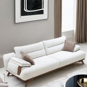 Canapé nordique moderne avec coussins rembourrés et structure en teck - Product Image 1