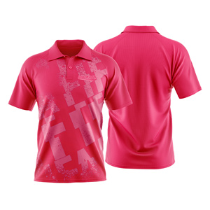 เสื้อเทนนิสแขนสั้นผู้ชาย Dawnray สีแดง ลายเรขาคณิต พิมพ์ลายแบบ Sublimation ผ้าโพลีเอสเตอร์ 120 กรัม ระบายเหงื่อได้ดี ติดกระดุม ทรงปกติ - Product Image 1