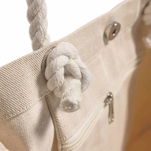 Sac fourre-tout de plage en toile de coton avec poignées en corde, soufflet à œillets, ouverture supérieure, personnalisable avec logo, vente en gros, promotionnel, pour courses - Product Image 4