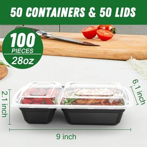 50 <b>Pack</b> (100-Piece) 28 oz Leakproof Meal Prep Containers with Sturdy Lids Microwave Freezer Safe 2-Compartment <b>Lunch</b> <b>Boxes</b> - Product Image 1