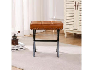 Luxury Faux Leather Makeup <b>Stool</b> for Bedroom & Bathroom Compact Ottoman Foot Rest <b>Stool</b> with Metal Frame Faux Leather <b>Stool</b> - Product Image 2