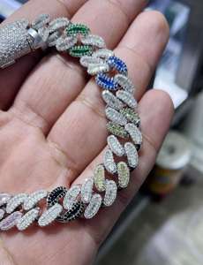 925 Sterling <b>Silver</b> Moissanite Cuban Link <b>Bracelet</b> Iced Out Chain <b>Bangle</b> Round and Oval Stone Hip Hop Jewelry - Product Image 3