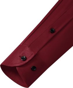 Camisa de Vestir Formal de Manga Larga para Hombre, Color Borgoña, Tela Satinada, Cuello Clásico, Antiarrugas, Manga Larga Tejida - Product Image 4