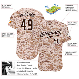 Camiseta de béisbol con camuflaje desértico, con nombre del equipo y número 00, vista frontal y trasera en estudio para uniforme deportivo - Product Image 3