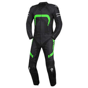 Men's Black genuine Leather Motorcycle <b>Jackets</b> And Pants Set Full Sleeve Breathable <b>Racing</b> Suit With Green Logo Back For Adults - Product Image 2