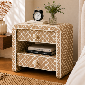 Modern Resin Bone Inlay Nightstand With <b>Drawers</b> & Shelf Contemporary Cabinet Bedside End Table For Bedroom Hotel Luxury Interior - Product Image 2