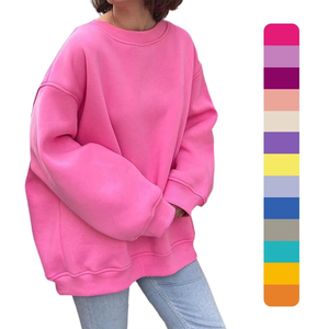 Sudadera con bordado de letras personalizadas por encargo de fábrica, OEM, hombros caídos, peso pesado, venta al por mayor, rosa, cuello redondo, sudaderas con capucha para mujer, EE. UU. - Product Image 1
