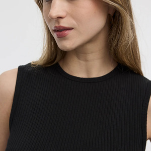 <b>Women's</b> <b>Black</b> Sleeveless Knitted <b>Top</b> Crew Neck Slim Fit Solid Color Minimalist Spring Summer Breathable Cotton Spandex - Product Image 3