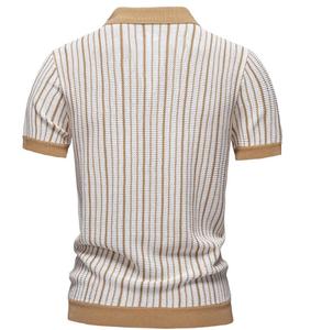 เสื้อยืดโปโลถักลายทางแฟชั่นสำหรับผู้ชาย เสื้อเชิ้ตแขนสั้นลำลองสำหรับฤดูร้อน - Product Image 4