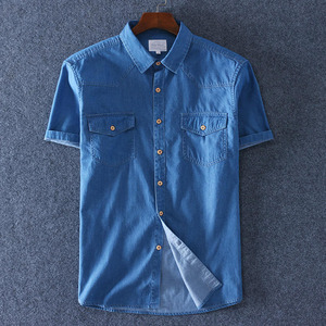 เสื้อเชิ้ตเดนิมแขนสั้นขายส่ง ผ้าฝ้ายลำลอง ติดกระดุม สำหรับฤดูร้อน ใส่ทำงานกลางแจ้ง คุณภาพดี น้ำหนักเบา - Product Image 2