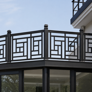 Modern Black Geometric Iron Balcony Stair Railing Powder Coated Outdoor for Hotel and Villa House Design - Product Image 1