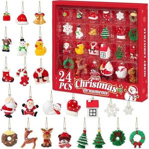 Sooez Set di 24 Graziosi Ornamenti Natalizi in Resina Miniatura, Palline di Natale e Decorazioni per Calendario dell'Avvento - Product Image 1