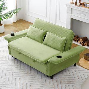 Sofá Cama Multifuncional Verde de 65.74 Pulgadas con Tela a Rayas con Letras para Dormitorios y Salas de Estar con Reposabrazos - Product Image 1
