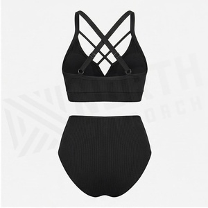 Ensemble bikini 2 pièces côtelé noir pour femme NORTH APPROACH, haut croisé à licou et bas taille haute, maillot de bain extensible - Product Image 2