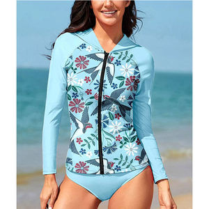 Women <b>Surfing</b> Top Zipper Long Sleeve Beach Water Sports Rash Guard With Hood - Product Image 4