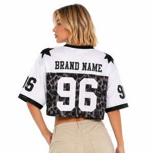 Maillot de football américain court pour femme, style Y2K, imprimé léopard, maille, logo personnalisé, vente en gros, streetwear, mode estivale - Product Image 3