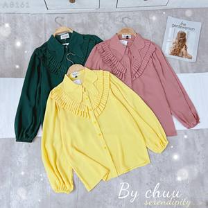 เสื้อเชิ้ตทำงานผู้หญิงแบบหรูหรา คอปกกลมใหญ่ จับจีบระบายด้านหน้า แขนพอง สำหรับร้านบูติกและชุดทำงานออฟฟิศ ขายส่ง - Product Image 5