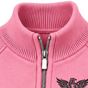 Cárdigan de punto para hombre con cuello alto y cremallera, mangas largas, puños y bajo acanalados, suéter rosa con bolsillos laterales, diseño de ajuste clásico - Product Image 5