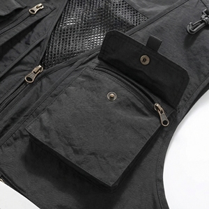 Black Multi Pocket Tactical <b>Utility</b> <b>Vest</b> | Zip Up Mesh Back Work <b>Vest</b>| Heavy Duty Sleeveless <b>Vest</b>| Custom OEM Manufacturer - Product Image 4