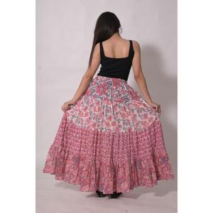 Jupe longue bohème en coton imprimé au bloc, style patchwork, décontractée, faite à la main, ethnique indienne, pour femme, respirante - Product Image 4