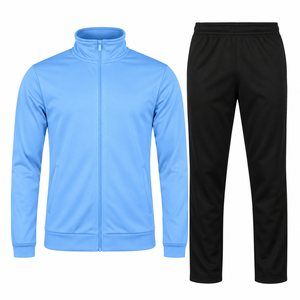 Ensemble de survêtement pour homme avec veste athlétique unie à col montant zippé et pantalon de survêtement à jambe droite, 2 pièces, vente en gros - Product Image 1