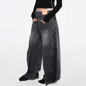 Custom Distressed Blanks Streetwear Ripped <b>Slim</b> Fit Flared Faded Spray Acid Wash Distressed Washed Denim Jean Streetwear - Product Image 1