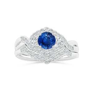 Anillo de Compromiso Aeon de Estilo Vintage con Zafiro y Diamantes, Halo Floral, Tres Piedras, Hecho a Mano, Joyería Fina Personalizada, Oro Sólido de 14K - Product Image 2