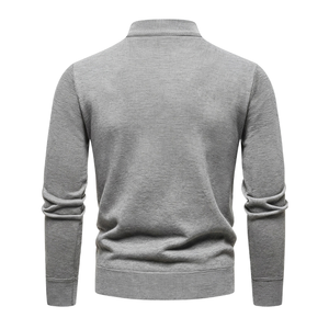 เสื้อสเวตเตอร์ไหมพรมผู้ชายแบบซิป ¼ ตัว สีเทา ลายกราฟิก แขนยาว คอตั้ง ปลายแขนและชายเสื้อแบบริบ ผ้าถักลำลอง - Product Image 2