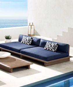 Sofá de Madera de Teca Sólida de Perfil Bajo con Cojines Profundos y Afelpados para Espacios Costeros Contemporáneos de Lujo - Product Image 1