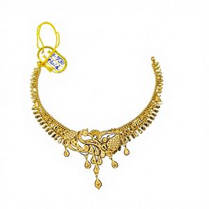 Collar de oro macizo de 22 quilates con diseño de pavo real para mujer, joyería nupcial india tradicional, elegante oro puro, los mejores adornos - Product Image 1