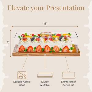 <b>Cake</b> Display with Lid – Acacia Wood Dessert Stand & Wooden Charcuterie <b>Board</b> with Lid for Loaf <b>Cakes</b>, Bread, Pastries, Cheese - Product Image 2
