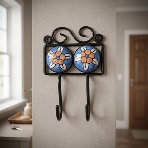 <b>Beads</b> Art Rustic Ceramic Tile Wall Mounted Coat Hooks [CIH 181] From Uttar Pradesh - Product Image 1