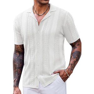 Chemises en tricot pour hommes, style vintage, manches courtes, boutonnées, décontractées, pour l'été, la plage, les vacances - Product Image 2
