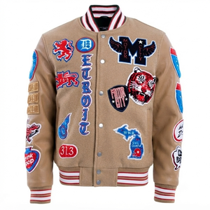 Custom Wool Body PU <b>Leather</b> Sleeves Varsity Letterman <b>Jacket</b> Embroidered Patches Detroit Tiger Streetwear Unisex Outerwear - Product Image 1