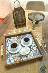 UO Art Premium Custom Wood and Enamel <b>Serving</b> <b>Tray</b> with Decorative Persian Pattern <b>Gold</b> Metal Handles Rectangular <b>Serving</b> Trayv - Product Image 5