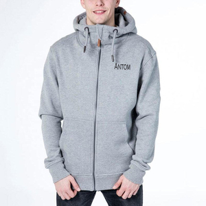 Sudadera con capucha gris con cremallera y logotipo personalizado OEM para hombre, de algodón grueso y forro polar, con cremallera completa, sudadera con capucha y nombre personalizado. - Product Image 3