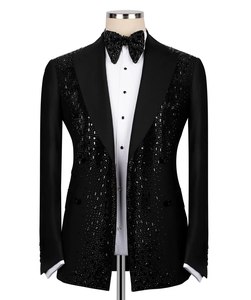 Men’s Black Double Breasted <b>Rhinestone</b> Tuxedo Blazer – Designer Formal Wedding Party Suit <b>Jacket</b> - Product Image 4