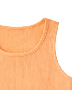 Ensemble décontracté deux pièces pour femme : débardeur court côtelé et short à cordon de serrage, couleur unie pêche-orange, fabrication OEM - Product Image 5