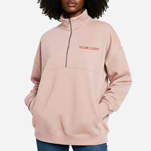 Prix de gros Sweat-shirt polaire pour femme, imprimé, à demi-zip, à capuche, coupe oversize, style streetwear, pour l'hiver - Product Image 1