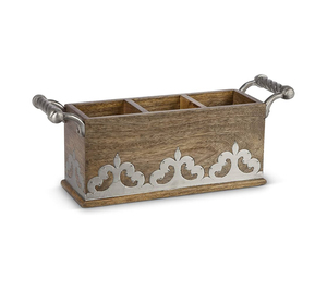 Decorative Wooden Storage <b>Caddy</b> Featuring Multiple Compartments for Flatware Placement - Product Image 4