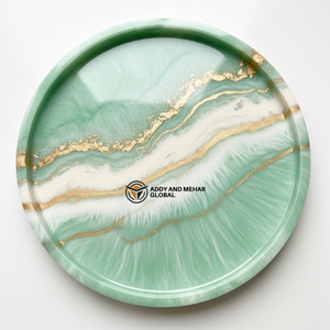Round Green Marble Resin Serving Tray with Gold Vein Design Decorative Epoxy Tea Coffee <b>Snack</b> Serving Tray for Home Decor - Product Image 1