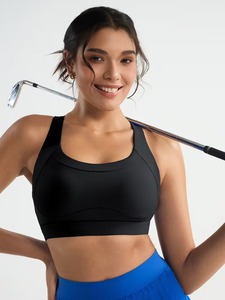 Brassière de sport pour femme en maille interlock, dos ouvert, avec panneau sous-poitrine, élastique et compressive, pour fitness et danse - Product Image 1