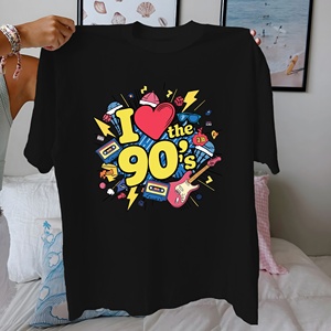 Camiseta de Mujer de Algodón 100% Tejido Estampado Casual Estilo Años 90, Corte Regular, Cuello Redondo, Manga Corta, Tela de 180g - Product Image 3